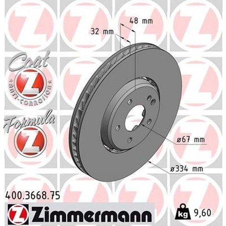 ZIMMERMANN Front Brake Rotor, 400.3668.75 400.3668.75